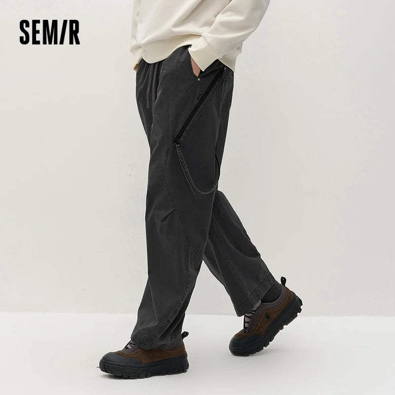 Semir Men Pants Washed Cotton Loose Curved Utility Cargo 2026 Autumn Comfortable Workwear Style Street Casual Daily Wear