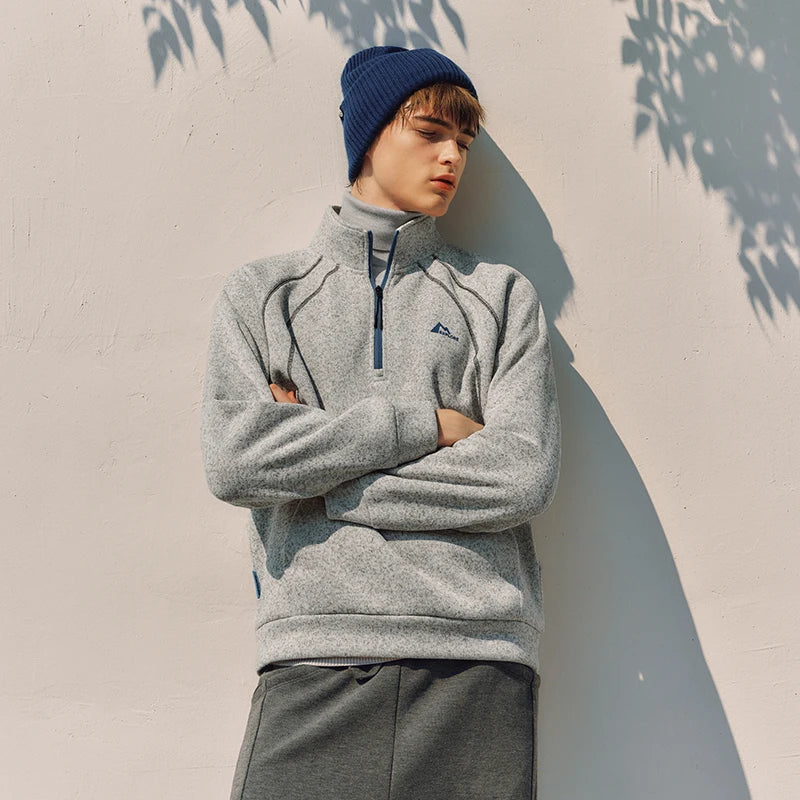 Semir Hoodie Men Winter Marled Yarn Half-Open Placket Stand Collar 2025 New Sporty Color Block Printed Pullover Men'S Wear