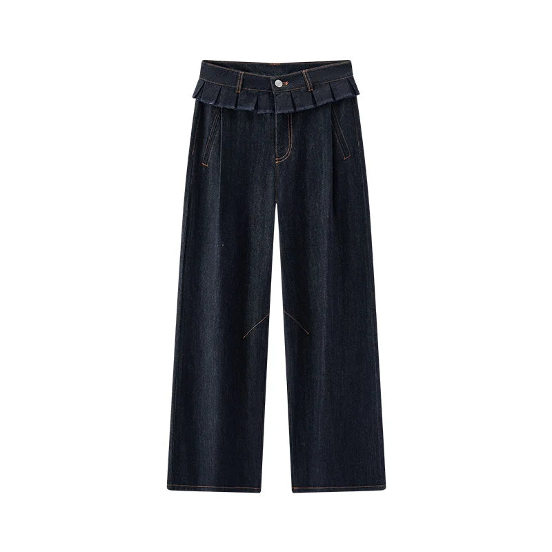 Semir Women Jeans Pleated 2026 Ruffle Trim Loose Fit Wide Leg Urban Casual Everyday Style Soft Comfortable Daily Wear