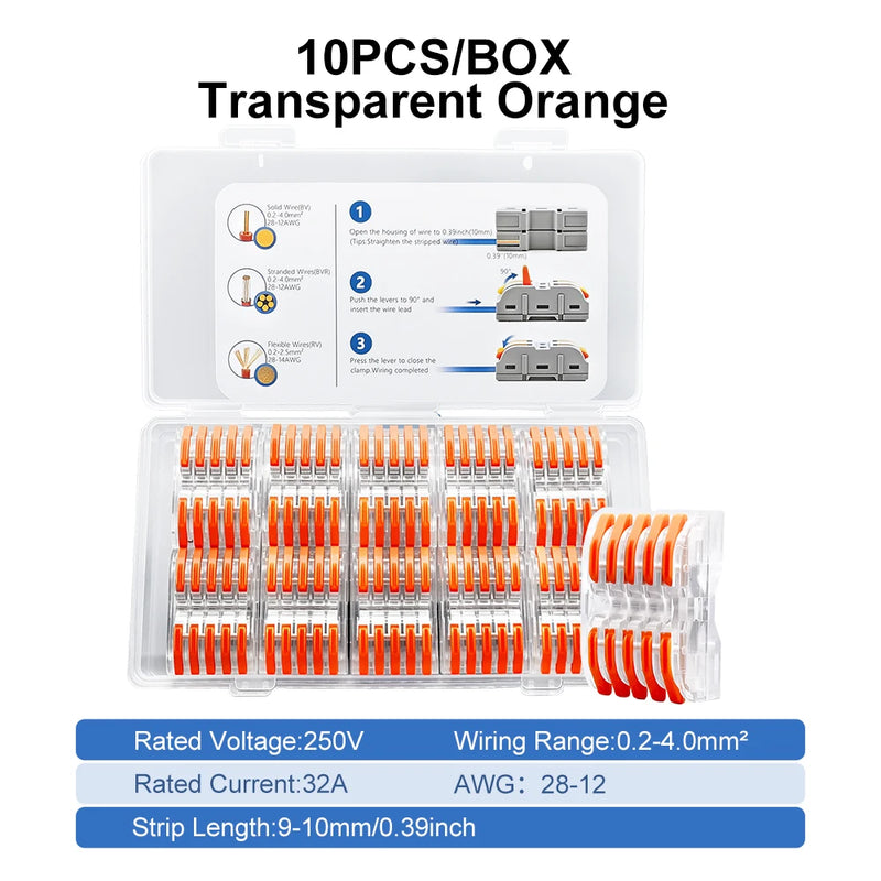 TOMZN 10PCS Lever Wire Connectors 5 In 5 Out Quick Splicing Terminal Blocks 32A 250V for 28-12AWG Solid Stranded Flexible Wires
