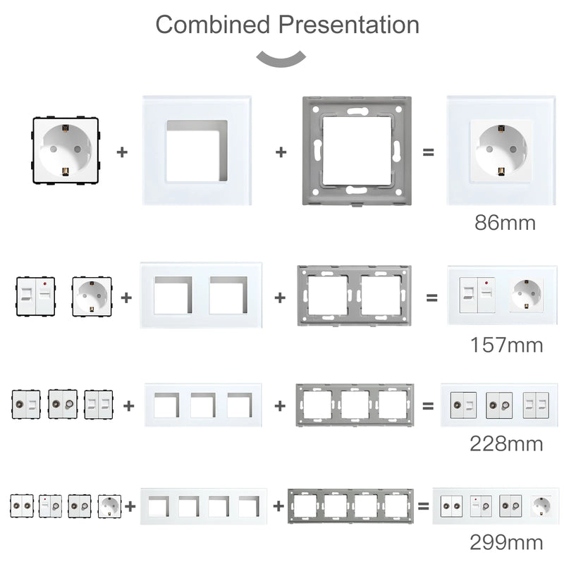 BSEED EU Standard Wall Socket with USB RJ45 TV Satellite Plug Glass Panel DIY Free Combination Function Part for Home Automation