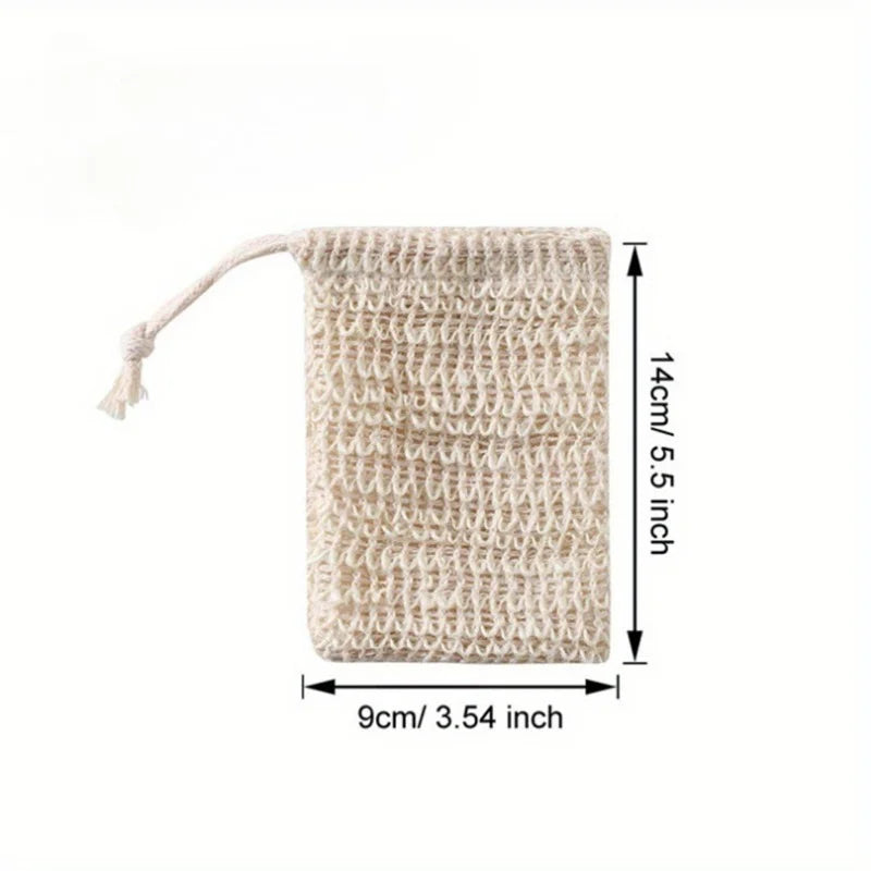 2pcs Sisal Soap Saver Pouch with Drawstring And Wooden Bead - Foaming And Drying Shower Bag for Bathroom Accessories
