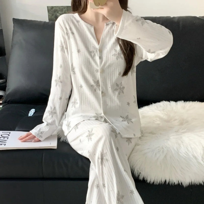 Long Sleeve Top Nightwear for Woman Pajamas Set 2026 Spring Autumn New Casual Loungewear 2 Piece Home Clothes Sleepwear Pijama