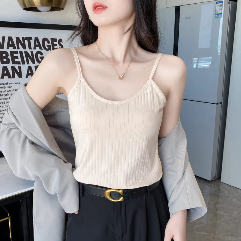 Pure Cotton Sling Vest Women's Slim Versatile Inner Outer Bottoming Shirt Comfortable One Piece Pajamas Top Female Sleepwear