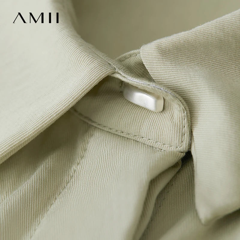 Amii Women's Dress 2026 Summer Turn-down Collar Pleated Asymmetric Batman with Belt Loose Diagonal Female Midi Dress 12512041