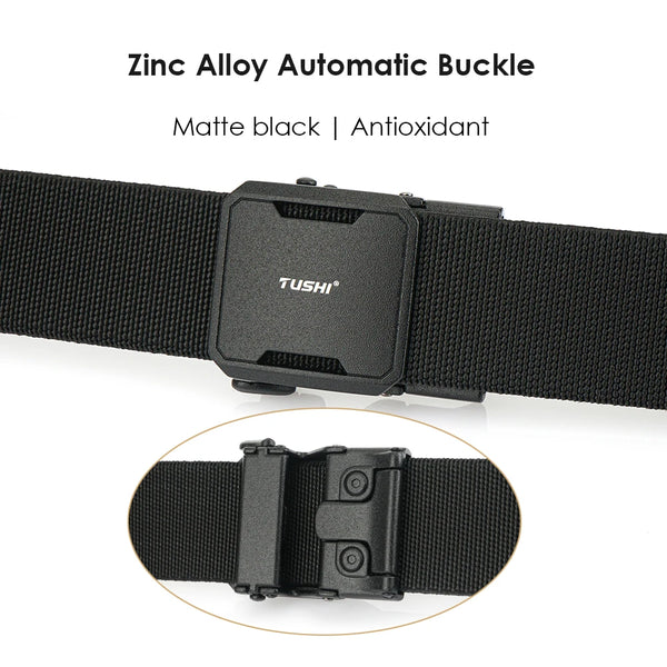 VATLTY Matte Elastic Belt Zinc Alloy Automatic Buckle Casual Belt for Men Tightly Genuine Nylon Outdoor Sports Stretch Belt Male