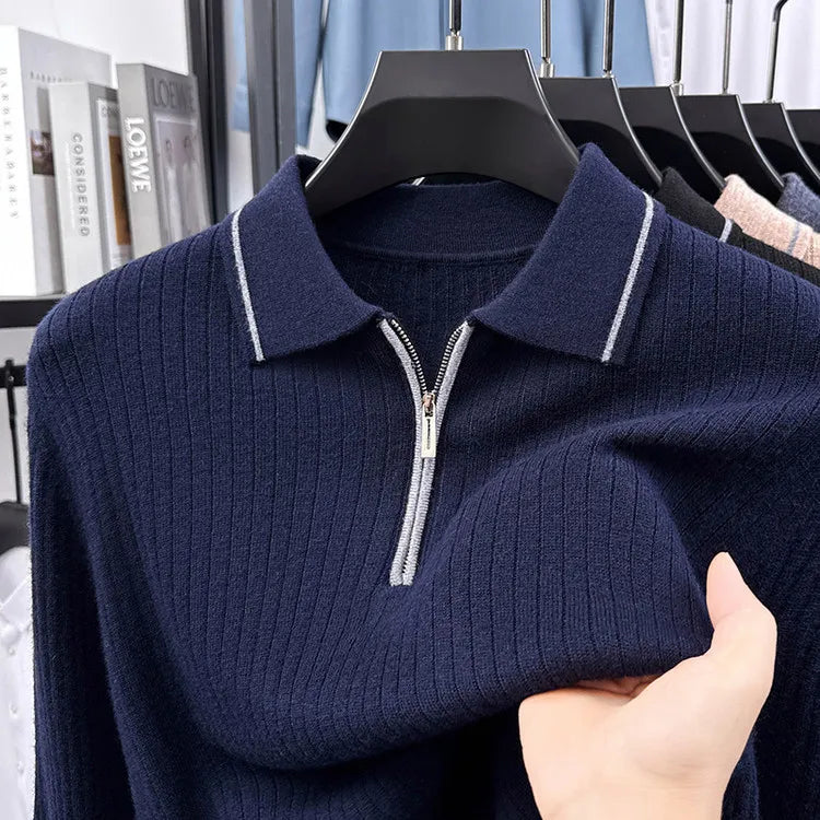 100% Cashmere Wool Sweater, Semi-Zip Placket Ribbed Texture, Soft Non-Irritating, 7 Colors M-4XL Business Casual