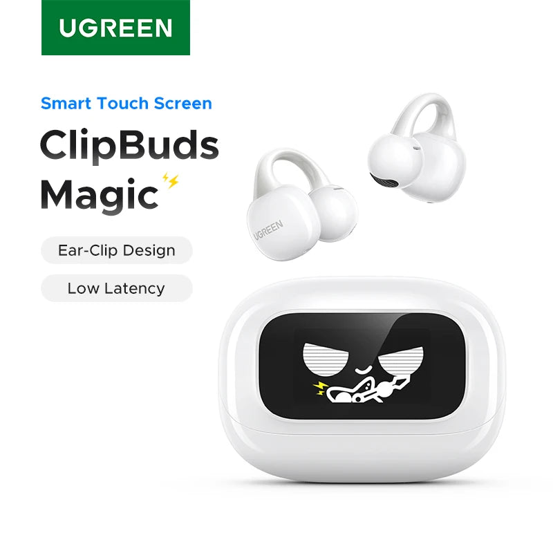 UGREEN LCD Full Color Smart Screen Wireless TWS Bluetooth Earphones Earbuds Open Clip Ear Headphones AI Call Noise Cancellation