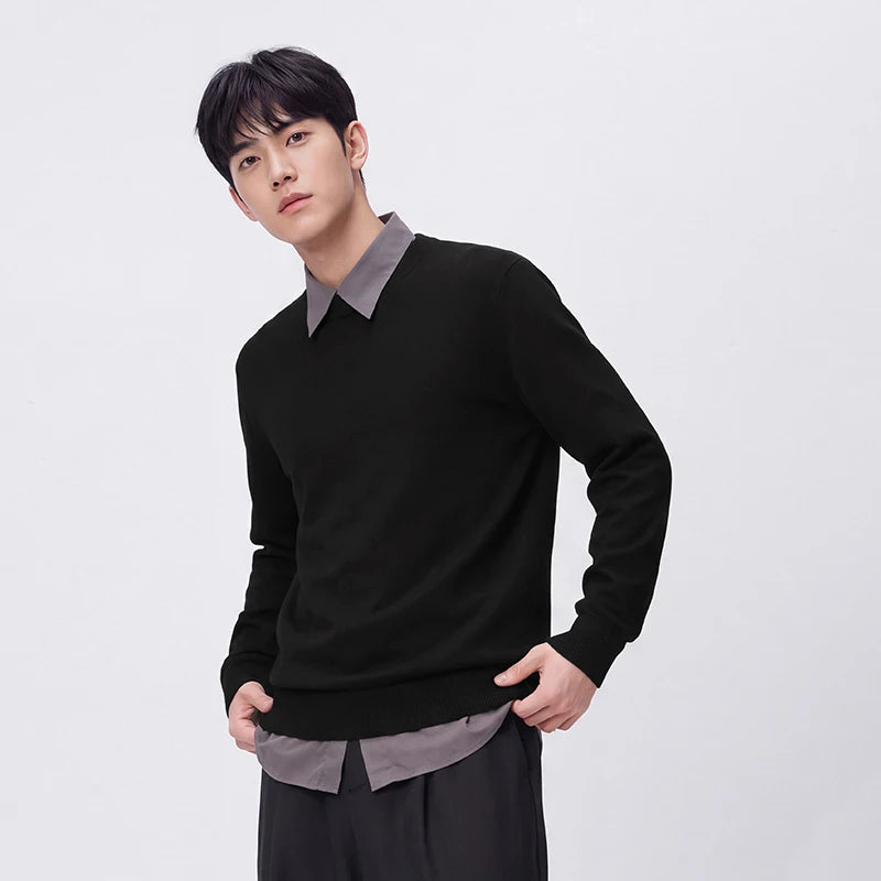 Semir Men Sweater Merino Wool Crew Neck Soft Warm Pullover Winter Solid Color Comfortable Casual Base Layer Knitwear
