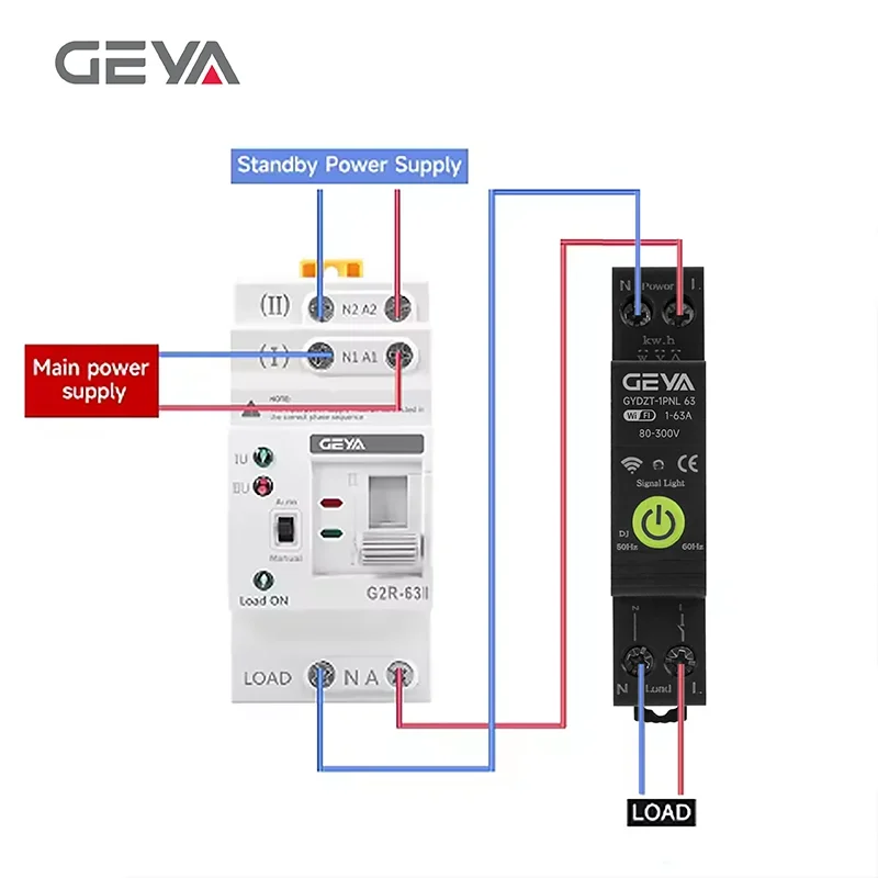 GEYA Tuya WiFi Smart Circuit Breaker MCB 63A Timer Power Energy KWh Voltage Current Meter Protector Remote Control Switch