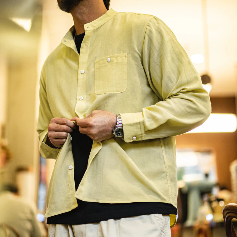 Maden Men's Casual Lyocell Long Sleeved Shirt Solid Color Single-Breasted Chest Pocket Blouse Old Money Style Smart Spring Top