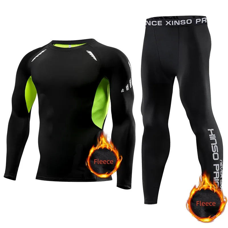 Men's Winter Thermal Underwear Set Fleece Compression Long Johns Warm Sports Base Layer Fitness Training Wear