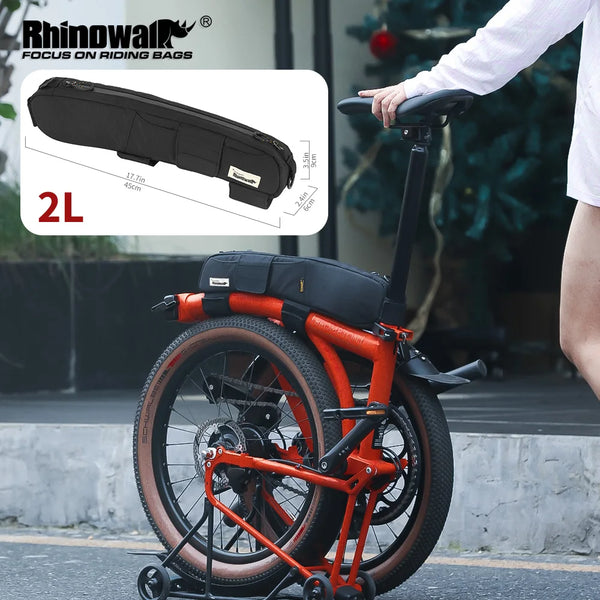 កាបូបដាក់កង់ Rhinowalk ធន់នឹងទឹក ទំហំ 2 លីត្រ ស៊ុមខាងមុខកង់បត់ ជាមួយនឹងការរចនាច្រើនបន្ទប់ឆ្លាតវៃ សមនឹង Brompton