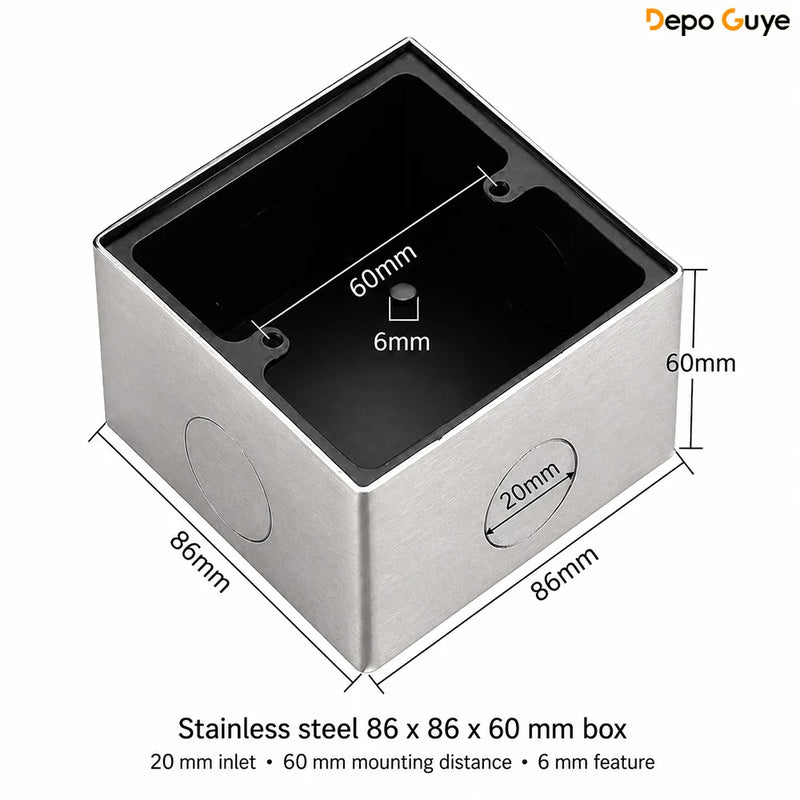 86 Type Stainless Steel Surface Mount Box Metal Wall Switch Socket Junction Back Box Universal Electrical Wiring Box20/25mm Hole