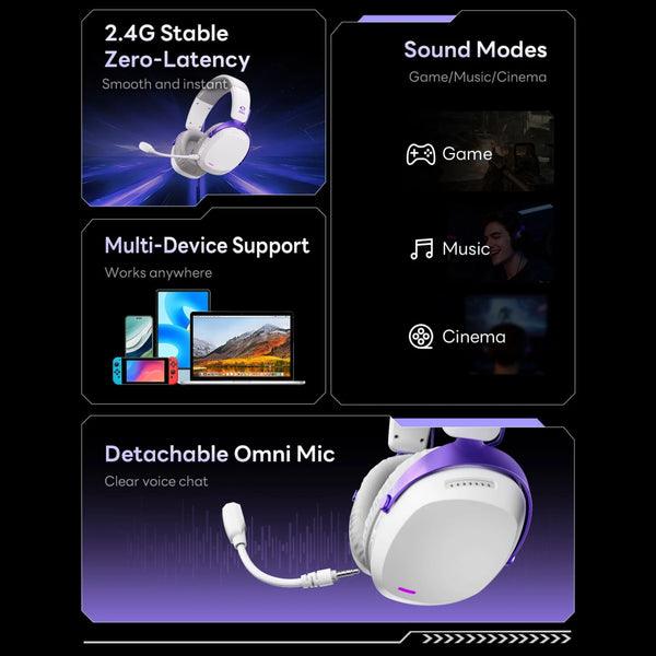 កាសស្តាប់ត្រចៀក Akko GH300 7.1 Virtual Surround Sound Ultra-low latency Quad-Mode Wireless Head-mounted Music Esports Gaming Headphones