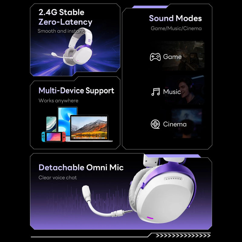 Akko GH300 Headset 7.1 Virtual Surround Sound Ultra-low latency Quad-Mode Wireless Head-mounted Music Esports Gaming Headphones