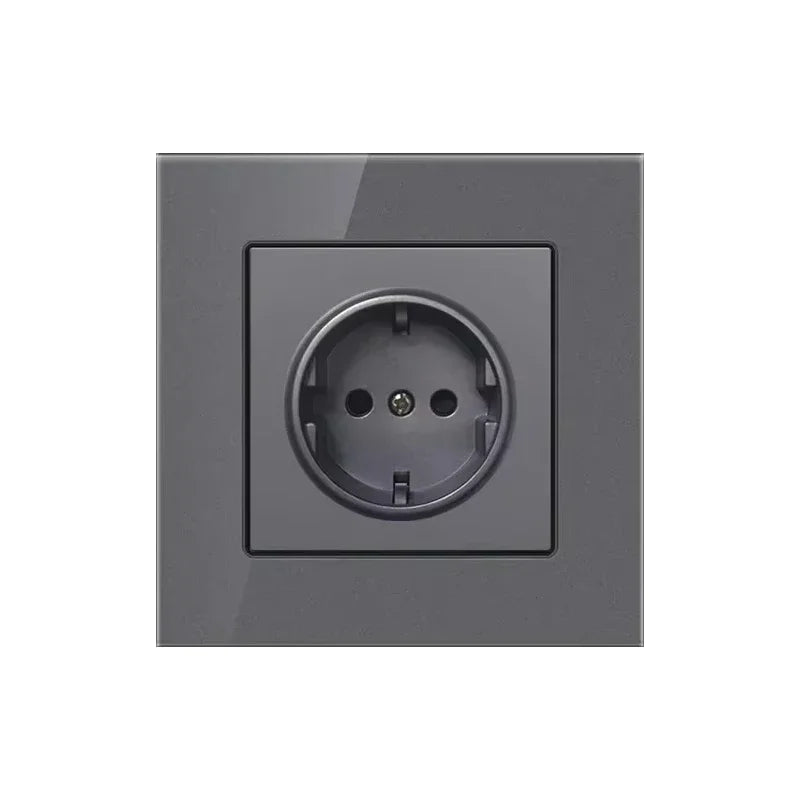 Depoguye White 16A EU standard power socket, crystal glass panel wall plugs socket, 220V electrical outlet Korea 86mm*86mm