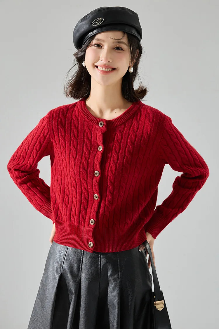 Knitted Sweater Women's 2026 Autumn Autumn Round Neck Short Top Long Sleeve Slim Ladies Knitwear Jacket Cropped Cardigan Coat