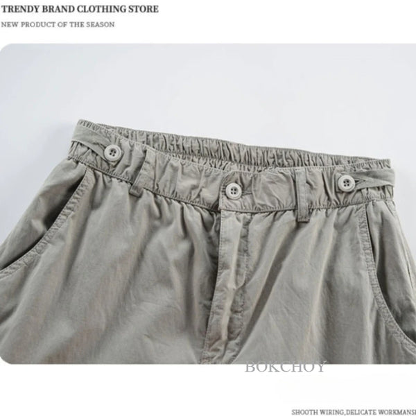 2026 Spring Summer New Loose Comfort Cotton Multi-pockets Cargo Pant for Men Casual Drawstring Pants JL26218
