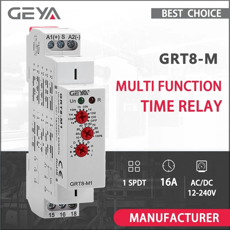 GEYA Multifunction Time Relay AC DC 12V 24V 48V 110V 220V 230V Timer Relay GRT8-M With10 Function Choices CE CB