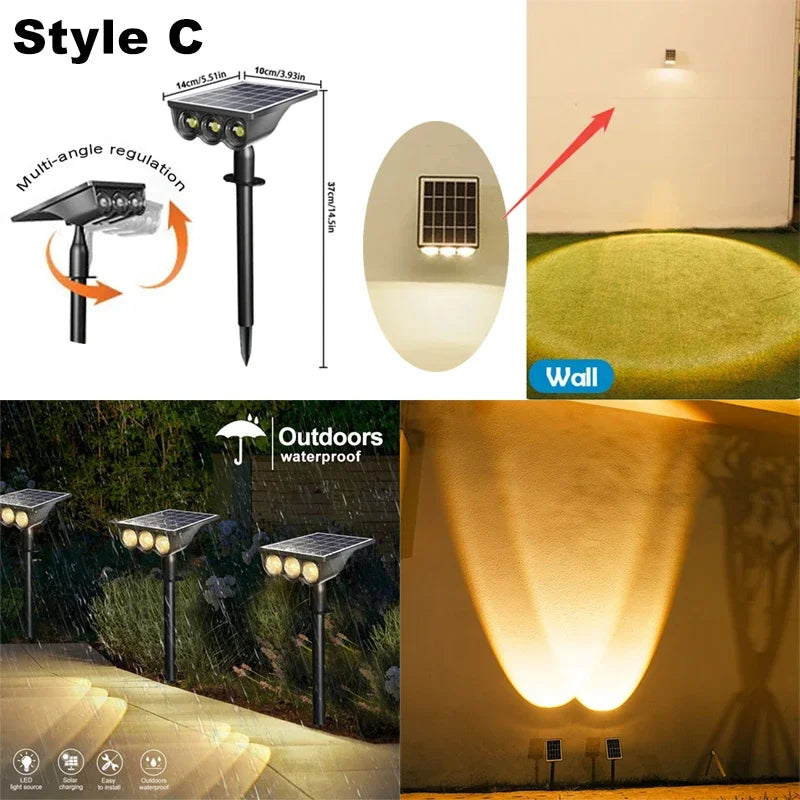 ភ្លើង LED ដើរលើអាកាស 1-4 ដុំ បំភ្លឺទេសភាពខាងក្រៅ ភ្លើងសូឡាការពារទឹក IP65 បំភ្លឺសួនច្បារ សូឡា សម្រាប់ទីធ្លាសួនច្បារ ផ្លូវដើរលេង ទីធ្លាផ្ទះ