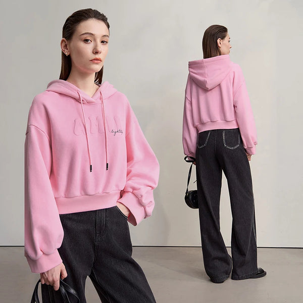 AMI Hoodies Woman 2026 Autumn New Casual Cotton Hooded Top Female Long Sleeves Versatile Knit Short Woman Sweatshirts 12543037