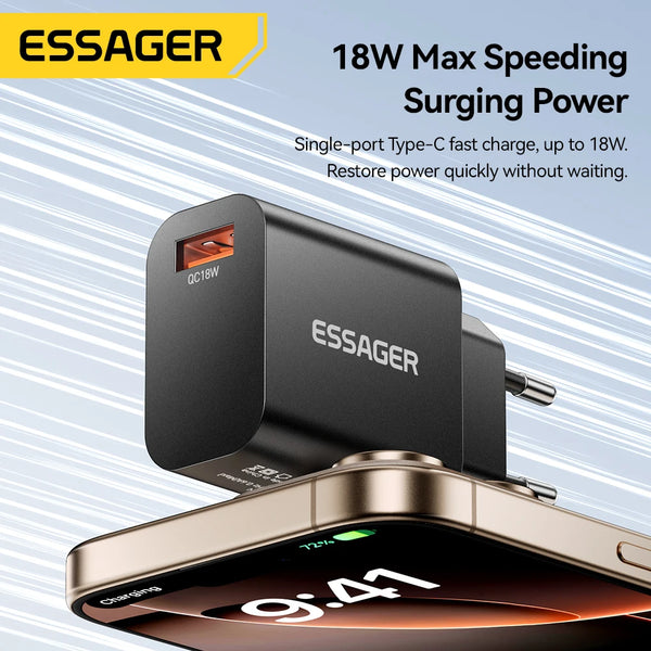 Essager 18W QC3.0 USB A Charger USB Quick Charge 3.0 Fast Wall Charger for Samsung S24 Huawei Xiaomi iPhone Mobile Phone Charger