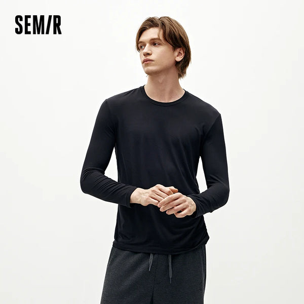 អាវយឺតបុរស Semir កមូលដៃវែងពណ៌សុទ្ធ រចនាប័ទ្មប្រចាំថ្ងៃ ស្រទាប់សំខាន់ៗ និទាឃរដូវឆ្នាំ ២០២៦ ទន់ស្រួល
