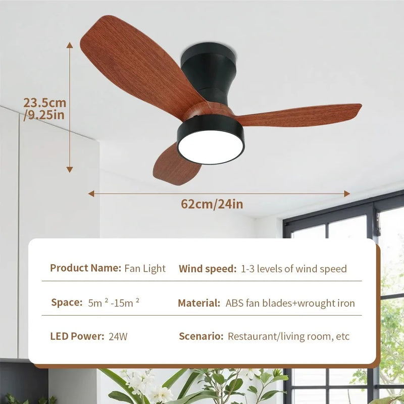 24-32 Inch Ceiling Fan Intelligent Remote Control 3speed with 3Color Lights Fan Nordic Style for Bedroom Dining Room Living Room