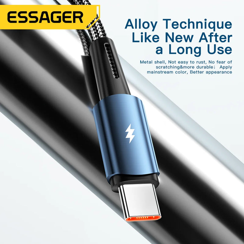 ខ្សែសាក Essager 120W USB Type C ខ្សែសាកលឿន 67W សាកលឿន 6A សម្រាប់ Xiaomi 12Pro Redmi K50 Note 11Pro Black Shark5 Pro