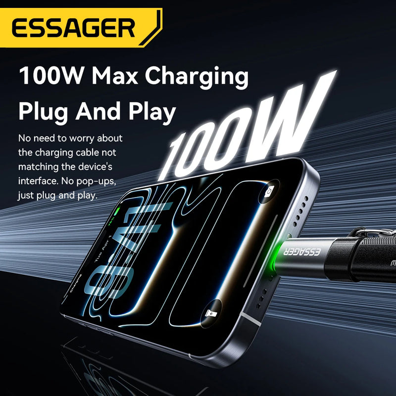 អាដាប់ទ័រ OTG បិទឆ្លាតវៃ Essager 100W 5A ប្រភេទ C ឧបករណ៍ភ្ជាប់ OTG ជាមួយខ្សែសម្រាប់ iPhone 17 16 15 ទូរស័ព្ទ Android ថេប្លេតកុំព្យូទ័រយួរដៃ