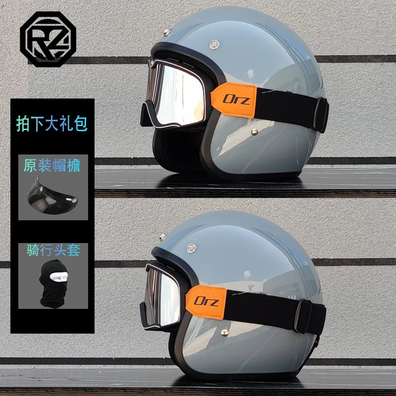 ORZ motorcycle retro helmet 3/4 motorcycle half helmet suitable for both men and women, lightweight small helmet body capacete