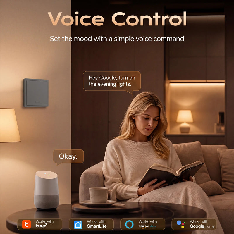 BSEED E Series 1/2/3/4Gang 2Way WIFI Light Switch Smart Click Button Switch Plastic With EU Power Socket Tuya Smart Life Control