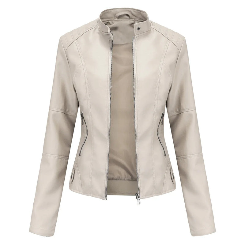 2026 Spring/Autumn New Style Gules Leather Jacket Women's Fashionable Trim Motorcycle Women Coat Black Purple Brown S-4XL