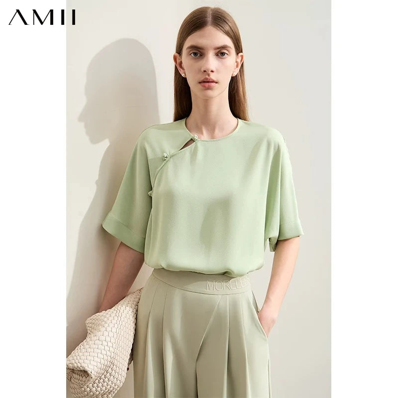 អាវ Amii Minimalism រដូវក្តៅឆ្នាំ ២០២៦ ឆើតឆាយថ្មីប៊ូតុងចិនប្រហោងអាវស្ត្រីពាក់កណ្តាលដៃជ្រីវជ្រួញសម្រាប់ស្ត្រី ១២៤៤២១៣២