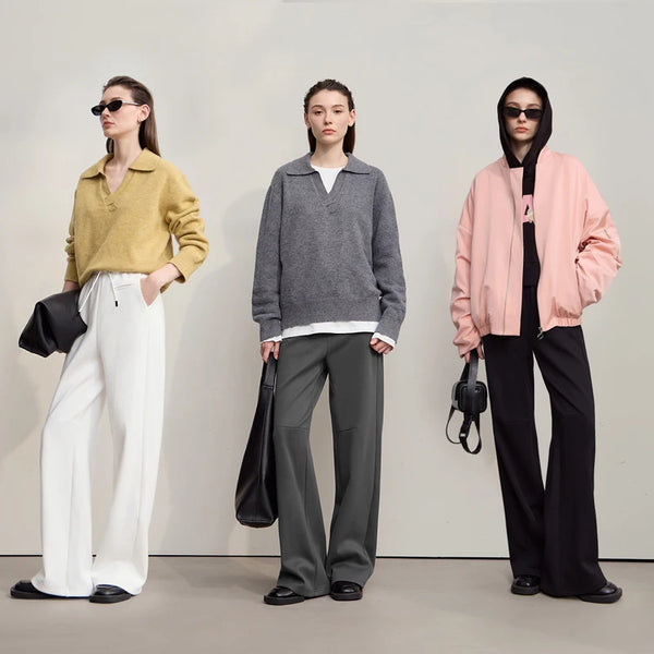 AMII Women's Pants 2026 Autumn New Minimalist Solid Color Ladies Clothing Wide-leg Waist Casual Versatile Woman Trousers12514010