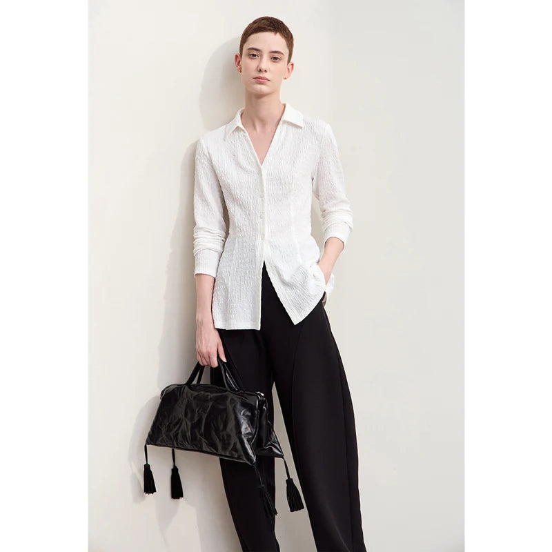 អាវ Amii Minimalism ឆ្នាំ ២០២៥ សម្រាប់ស្ត្រី រដូវស្លឹកឈើជ្រុះ អាវយឺតក V ថ្មី អាវកាឌីហ្គែន ដៃវែង ស្លីម ម៉ូដ អាវសម្រាប់ស្ត្រី 12413010