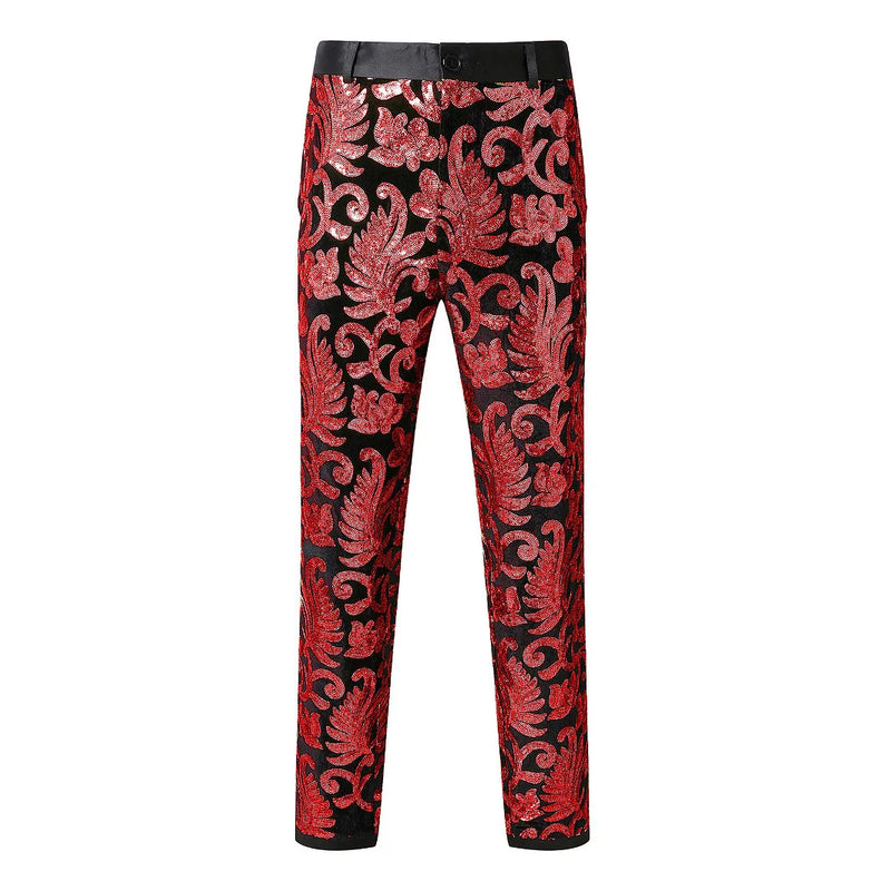 2026 New Men's Red Suit Pants, Blue Sequined Stage Performance Pants, Purple, Green, and Gold Options Available.