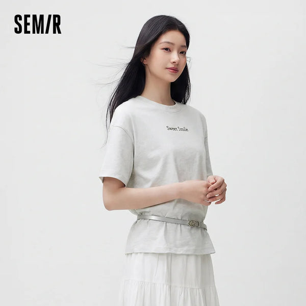 អាវយឺតស្ត្រី Semir ឆ្នាំ ២០២៦ បោះពុម្ពកប្បាសសុទ្ធរលុងរចនាបថខ្ជិលច្រអូសរចនាប្លែកធម្មតាទន់ពាក់ប្រចាំថ្ងៃ