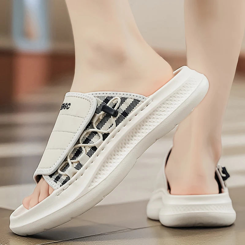 Men's One Strap Slides Summer New EVA Slippers Non Slip Waterproof Casual Beach Shoes Comfort Soft sole Outdoor Walking Slippers