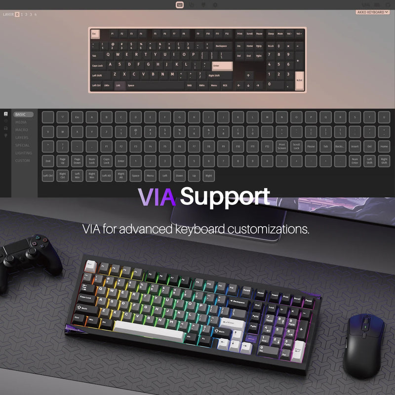 Akko Gem 02 VIA Custom Mechanical Keyboard 1800 Compact Layout with Corner RGB Tri-mode Keyboard Rapid Disassemble Aluminum CNC