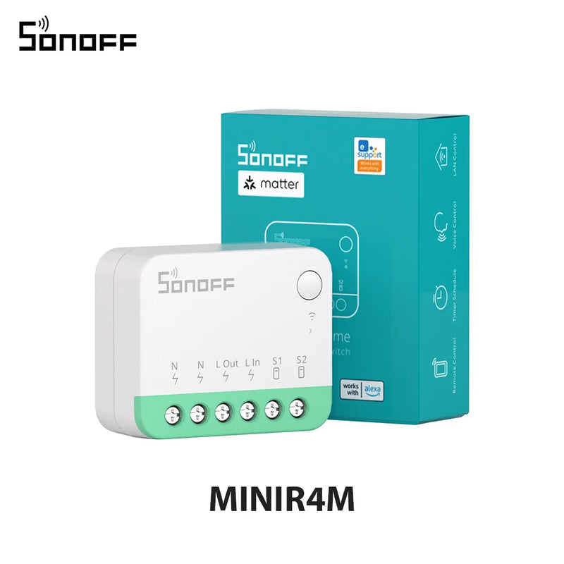 SONOFF MINIR4M MINI Extreme Wi-Fi Smart Switch ESP32 Chip Detach Relay Matter Compatible eWeLink Voice Control via Alexa Google