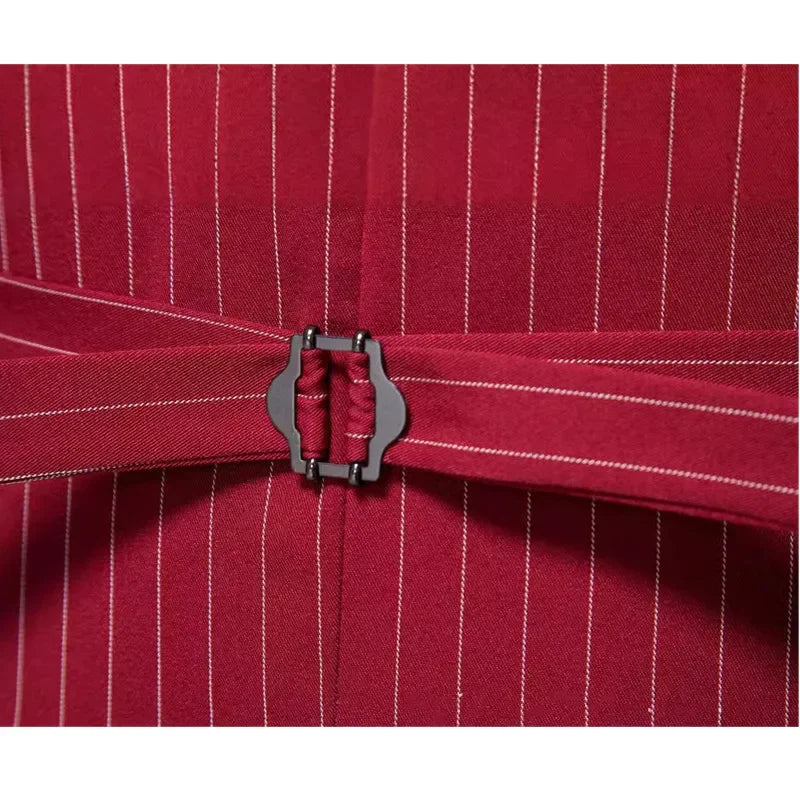 Men's Red Striped Sleeveless Vest, Single Breasted V-Neck Suit Vests, Wedding/Party/Business/Office Waistcoat, Europe Size S-XXL