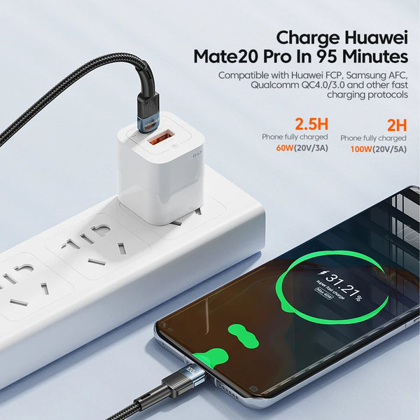 ខ្សែសាក Essager 100W USB Type C ទៅ USB C ខ្សែសាក USB-C PD សាកលឿនសម្រាប់ Macbook Samsung Xiaomi ខ្សែ USBC ទំហំ 3M