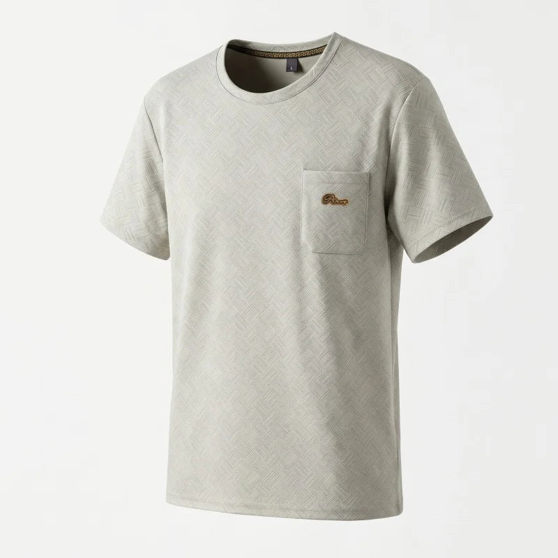 Luxury Summer New Man Short-Sleeved T-Shirt Round Neck Scorched Flower Actual Pocket Embroidery Leisure Ventilate Men's Clothing