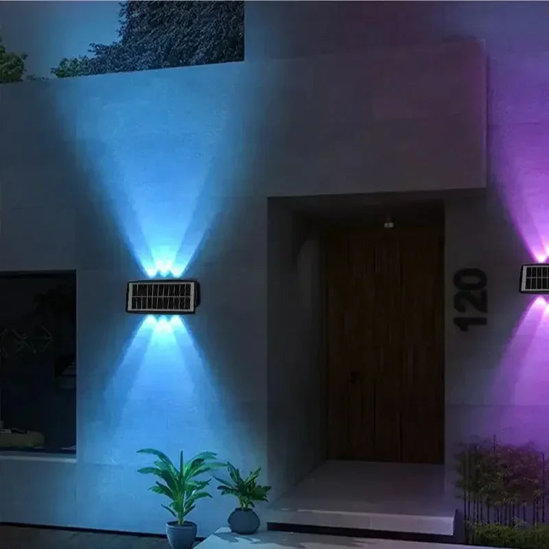 ចង្កៀងជញ្ជាំង LED ដើរដោយថាមពលព្រះអាទិត្យ ៤/៦/៨LED ភ្លើងរានហាលការពារទឹកខាងក្រៅ ភ្លើងបំភ្លឺខាងលើខាងក្រោម ភ្លើងបំភ្លឺផ្លូវដើរដោយថាមពលព្រះអាទិត្យសម្រាប់សួនច្បារយ៉រ