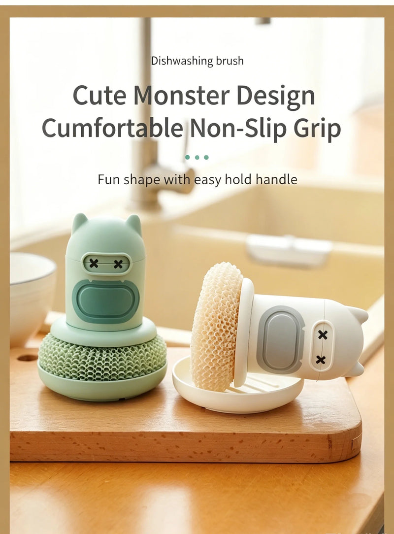 New Cute Cartoon Kitchen Pressing Brush Pot Scrubber Cleaning Decontamination Tool for Home Essentials