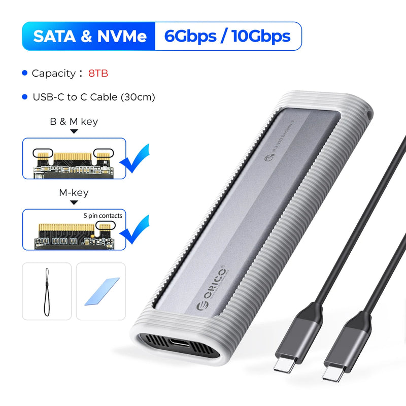 ORICO M.2 NVMe SATA SSD Enclosure Tool-Free USB External 10Gbps M.2 NVMe to USB Adapter Support UASP for PCIe NVMe and SATA SSD