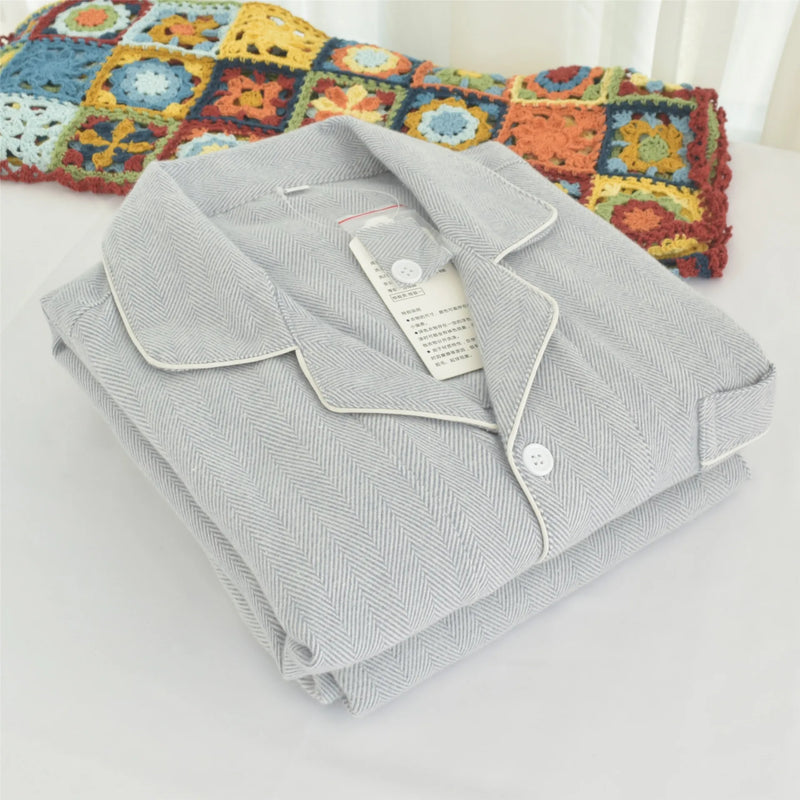 100% Cotton Spring Autumn Long Sleeve Couple Pajamas Loose Two-piece Suit Lounge Home Wear Sleeping Women Pyjamas Femme Sets