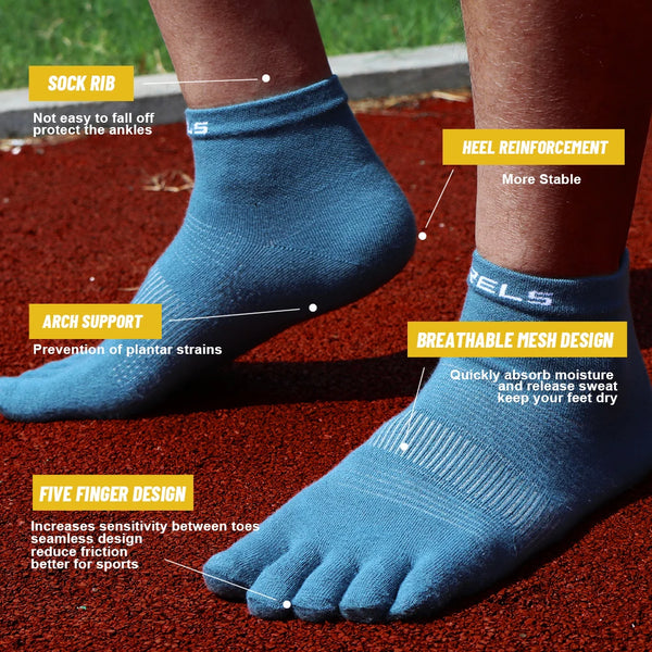 WRELS 1/2/3 Pairs Coolmax Toe Socks Quick Dry Moisture Wicking 5Finger Socks Anti‑Blister Anti‑Odor Breathable Sports Ankle Sock